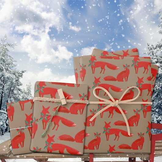 Rustic Kraft Red Foxes op een heilige datum Inpakpapier Vel