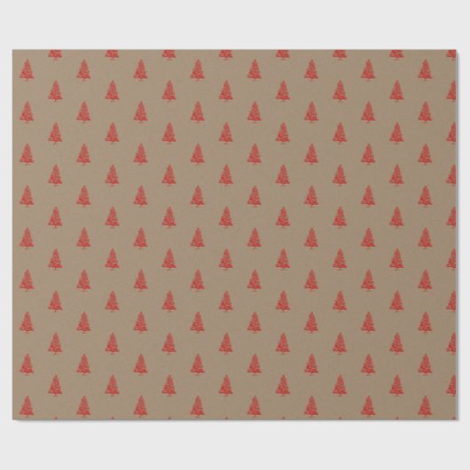 Rustic Kraft Red gestempelde kerstbomen Cadeaupapier (Vlak)