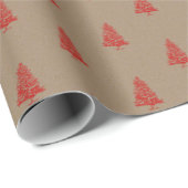Rustic Kraft Red  gestempelde kerstbomen Cadeaupapier (Rol Hoek)