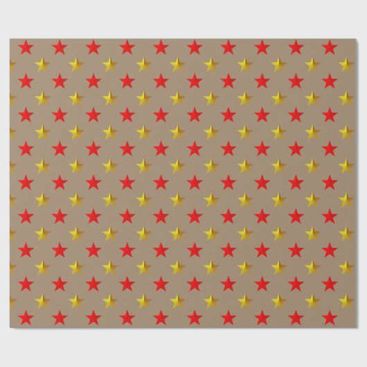 Rustic Kraft Red Gold Stars Vakantie Cadeaupapier (Vlak)