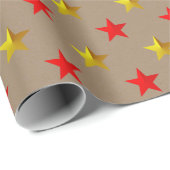 Rustic Kraft Red Gold Stars Vakantie Cadeaupapier (Rol Hoek)