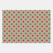 Rustic Kraft Red Green Stars Kerstvakantie Inpakpapier Vel (Voorkant 3)