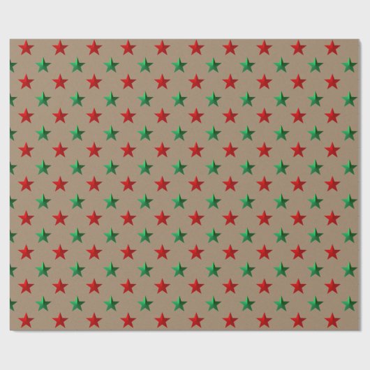 Rustic Kraft Red Green Stars Vakantie Cadeaupapier (Vlak)