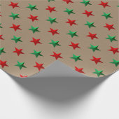 Rustic Kraft Red Green Stars Vakantie Cadeaupapier (Hoek)