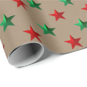 Rustic Kraft Red Green Stars Vakantie Cadeaupapier (Rol Hoek)