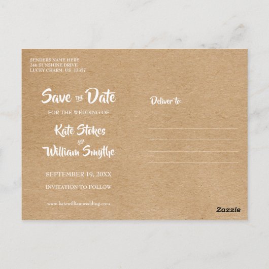 Rustic Kraft Red Heart Calendar Bewaar de datum Briefkaart (Achterkant)