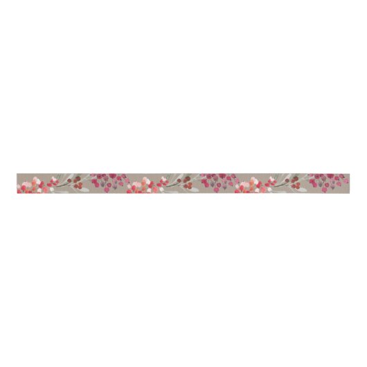 Rustic Kraft Red Holiday Berries Grosgrain Lint (Voorkant)