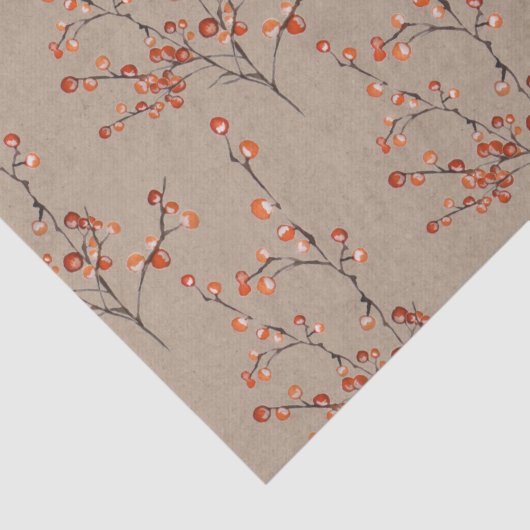 Rustic Kraft Red Ilex Berry Branches Tissuepapier (Detail)