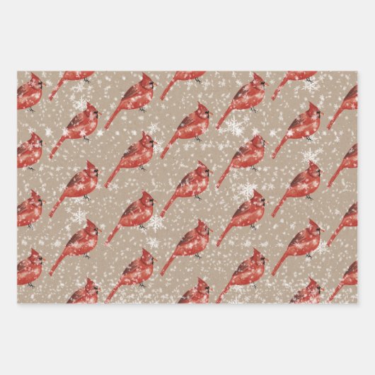Rustic Kraft Red kardinaal vogels en Ilex Berries Inpakpapier Vel (Voorkant)