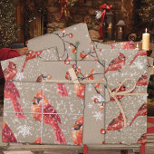 Rustic Kraft Red kardinaal vogels en Ilex Berries Inpakpapier Vel