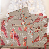 Rustic Kraft Red kardinaal vogels en Ilex Berries Inpakpapier Vel