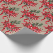 Rustic Kraft Red Poinsettias Ribbon Bows Lattice Cadeaupapier (Hoek)