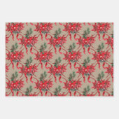 Rustic Kraft Red Poinsettias Ribbons Bows Lattice Inpakpapier Vel (Voorkant 2)