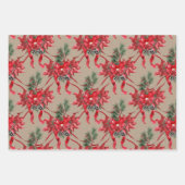 Rustic Kraft Red Poinsettias Ribbons Bows Lattice Inpakpapier Vel (Voorkant)
