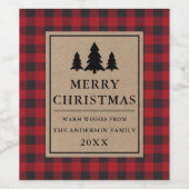Rustic Kraft Red Pset Pines Merry Kerstmis Wijn Etiket (Enkel label)
