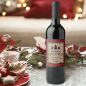 Rustic Kraft Red Pset Pines Merry Kerstmis Wijn Etiket