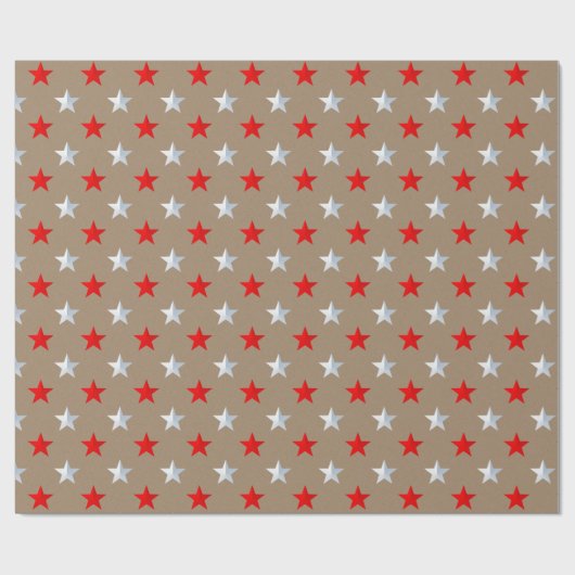 Rustic Kraft Red Silver Stars Vakantie Cadeaupapier (Vlak)