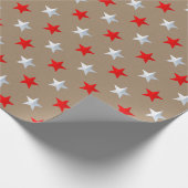 Rustic Kraft Red Silver Stars Vakantie Cadeaupapier (Hoek)