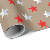 Rustic Kraft Red Silver Stars Vakantie Cadeaupapier (Rol Hoek)