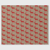 Rustic Kraft Red Stag Reindeer Wrapping Paper Cadeaupapier (Vlak)