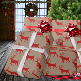 Rustic Kraft Red Stag Reindeer Wrapping Paper Cadeaupapier