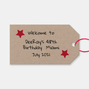 Rustic Kraft Red Star Welkom bij Birthday Party   Cadeaulabel