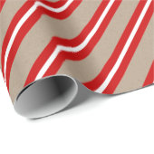 Rustic Kraft Red White Wide Stripe Vakantie Cadeaupapier (Rol Hoek)