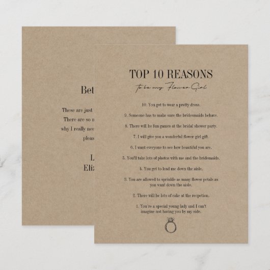 Rustic Kraft Redenen om mijn bloemenmeisje te zijn (Voorkant / Achterkant)