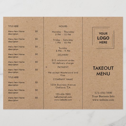Rustic Kraft Restaurant Afhaalmenu Ontwerp (Voorkant)