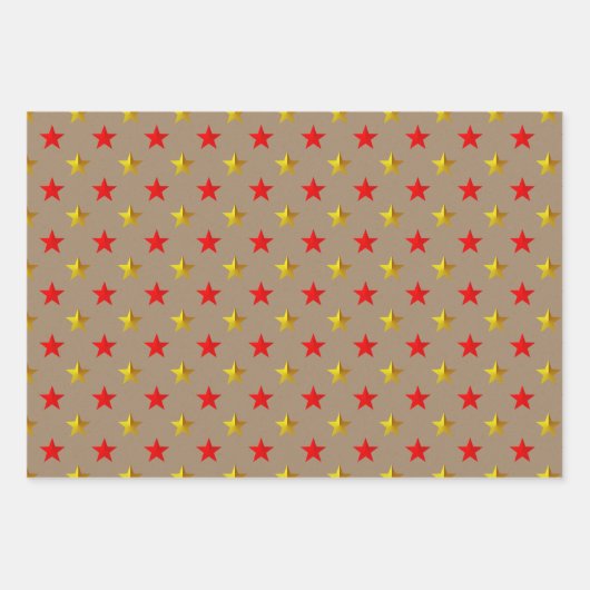 Rustic Kraft Rood Goud Zilver Sterren Kerstmis Inpakpapier Vel (Voorkant 3)