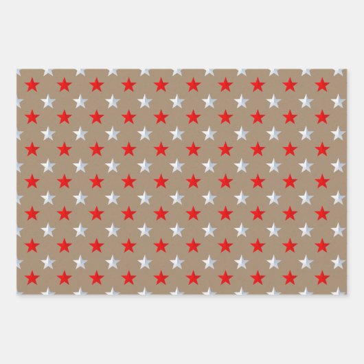 Rustic Kraft Rood Goud Zilver Sterren Kerstmis Inpakpapier Vel (Voorkant 2)