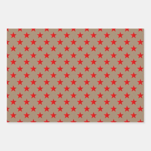 Rustic Kraft Rood Goud Zilver Sterren Kerstmis Inpakpapier Vel (Voorkant)