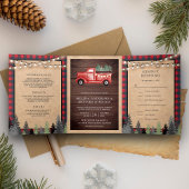 Rustic Kraft  Rood kerstfeest bruiloft Drieluik Uitnodiging
