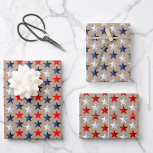 Rustic Kraft Rood Wit & Blauw Amerikaanse Vlag Ste Inpakpapier Vel