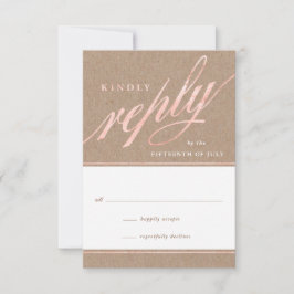 Rustic Kraft & Roos Gold Script Reply Kaarten RSVP Kaartje