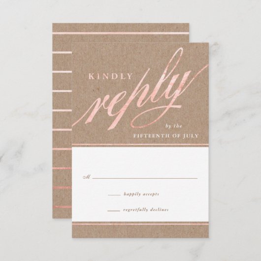 Rustic Kraft & Roos Gold Script Reply Kaarten RSVP Kaartje (Voorkant / Achterkant)