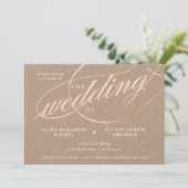 Rustic Kraft & Roos Gold Script Wedding Kaart (Staand voorkant)