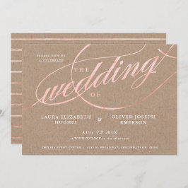 Rustic Kraft & Roos Gold Script Wedding Kaart