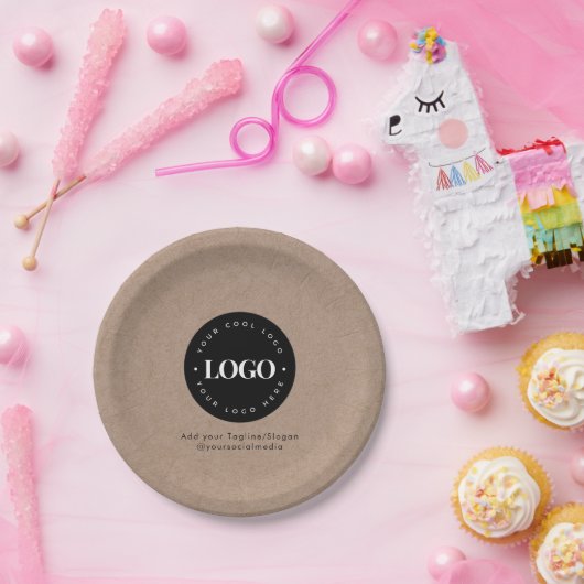 Rustic Kraft Round Circle Custom Company Logo Papieren Bordje (Feest)