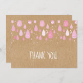 Rustic Kraft Roze Regendruppels Dank je wel Bedankkaart (Voorkant / Achterkant)