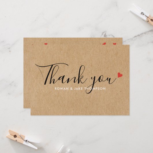 Rustic Kraft Ruby Red Love Harts Hartelijk dank Kaart (Voorkant / Achterkant in situ)