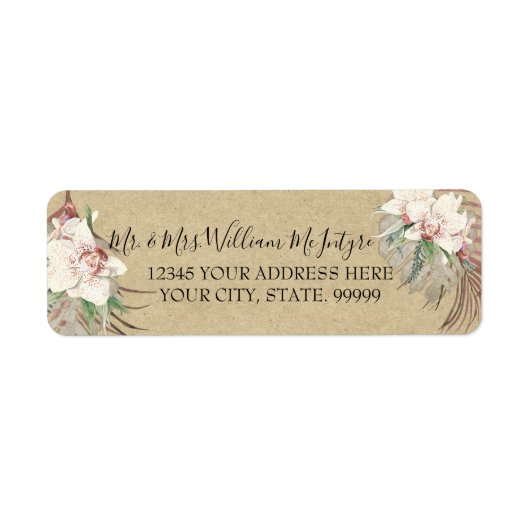 Rustic Kraft Sage Floral Tropical Foliage Wedding Etiket (Voorkant)