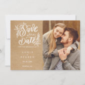 Rustic Kraft Save the Date Hand Script Photo (Voorkant)