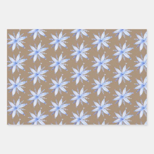 Rustic Kraft Scandinavian Blue Snowflakes Inpakpapier Vel (Voorkant)