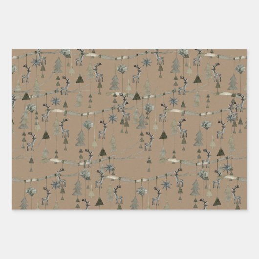 Rustic Kraft Scandinavian Hanging String Ornaments Inpakpapier Vel (Voorkant 3)