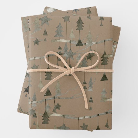 Rustic Kraft Scandinavian Hanging String Ornaments Inpakpapier Vel (In situ)