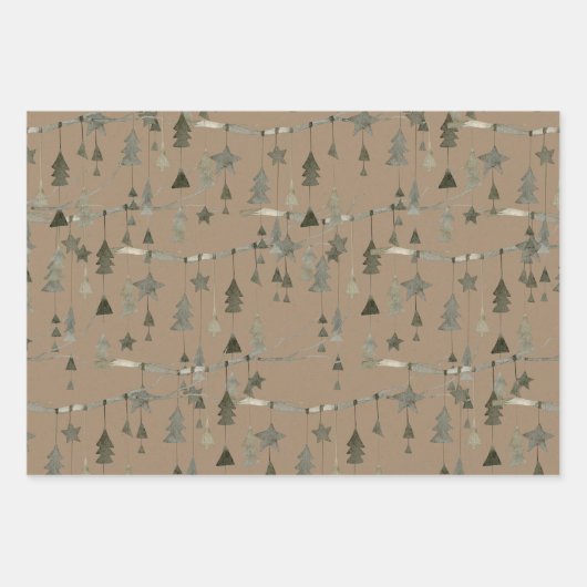 Rustic Kraft Scandinavian Hanging String Ornaments Inpakpapier Vel (Voorkant)