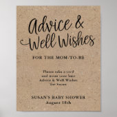 Rustic Kraft Script Baby shower Advice & Wishes Poster (Voorkant)