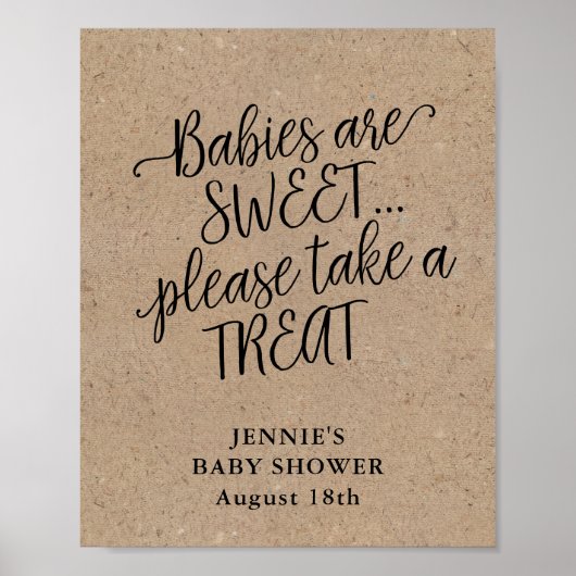 Rustic Kraft Script Baby shower Favor Display Poster (Voorkant)