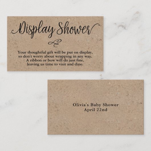 Rustic Kraft Script Display Shower Insert Kaart Visitekaartje (Voorkant / Achterkant)